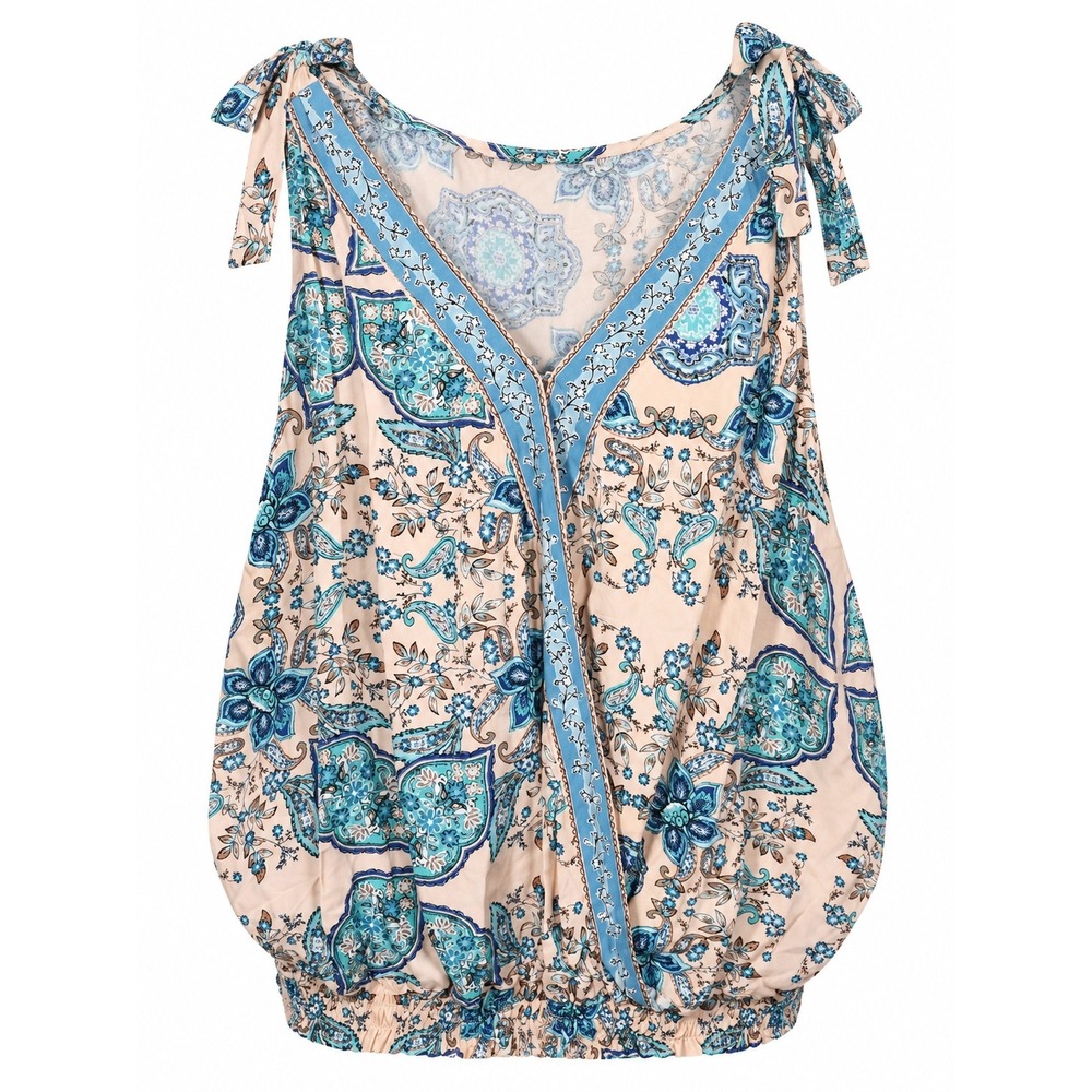 Maurices Women's XL Blue Paisley Tie-Shoulder Bubble-Hem Blouse